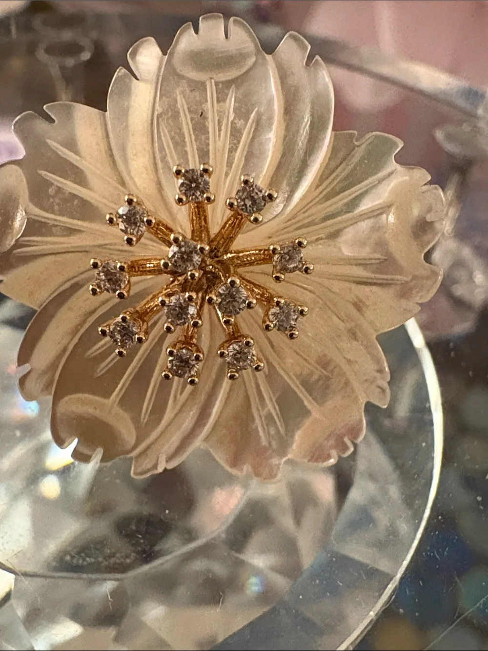 White Iridescent Mother of Pearl Floral Earrings Designer Inspired. Indonesia.